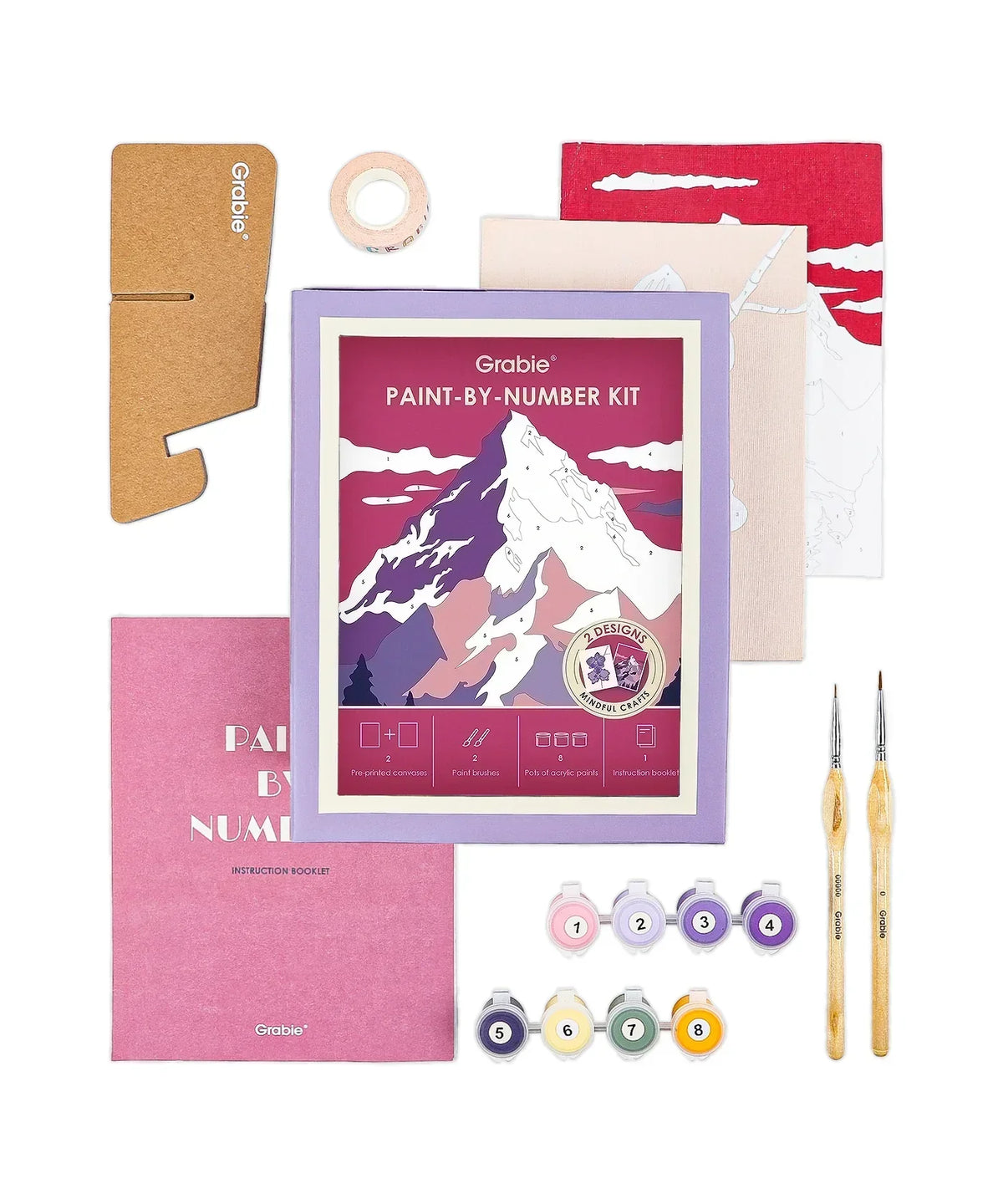 Paint-by-Number Nature Series Kit - 2 Designs with paints, brushes, canvas, instruction booklet, and paint holder