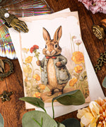 Grabie Exclusive 6 Pack Postcards With 6 Matching Envelopes featuring a charming rabbit in a jacket with flowers.
