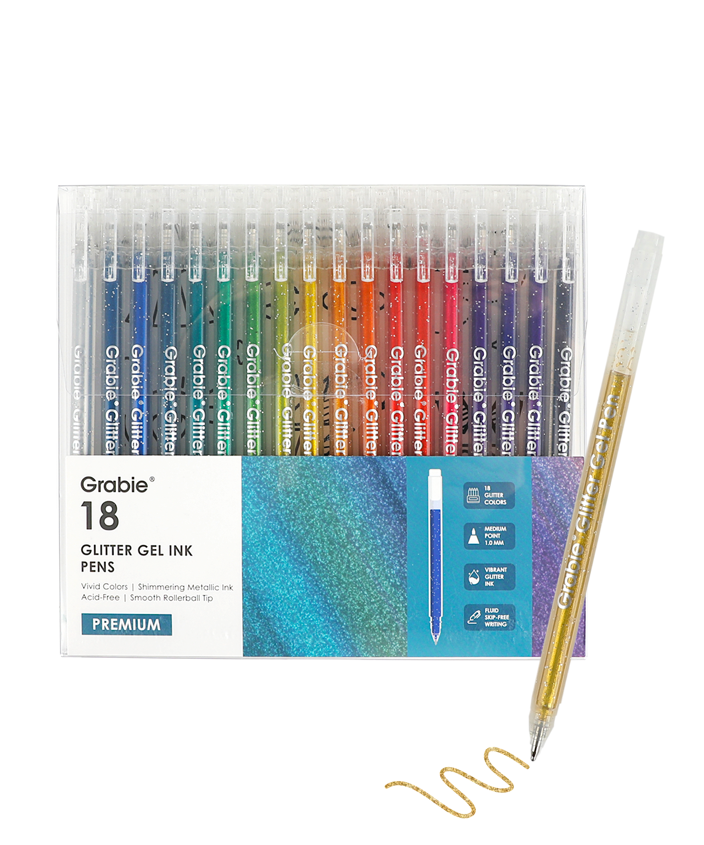 Capped Iridescent Glitter Gel Ink Pen Set Of 18