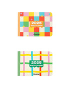 Colorful 2-IN-1 2025 Monthly & Weekly Planner set with geometric and striped cover designs by Grabie