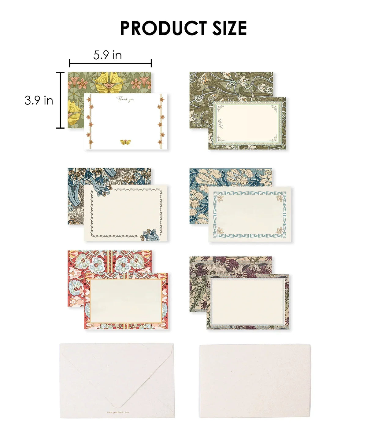 6 Pack Postcards With 6 Matching Envelopes featuring floral vintage designs with size dimensions 5.9 by 3.9 inches