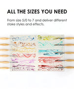 Watercolor Paint Brush Favorites Bundle showing brushstroke styles and effects in various colors and sizes on paper.