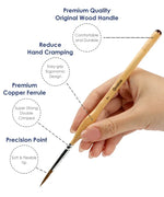 Hand holding 11 Pcs Miniature Detail Paint Brush Set With Natural Wood Handle showing ergonomic design and precision point features
