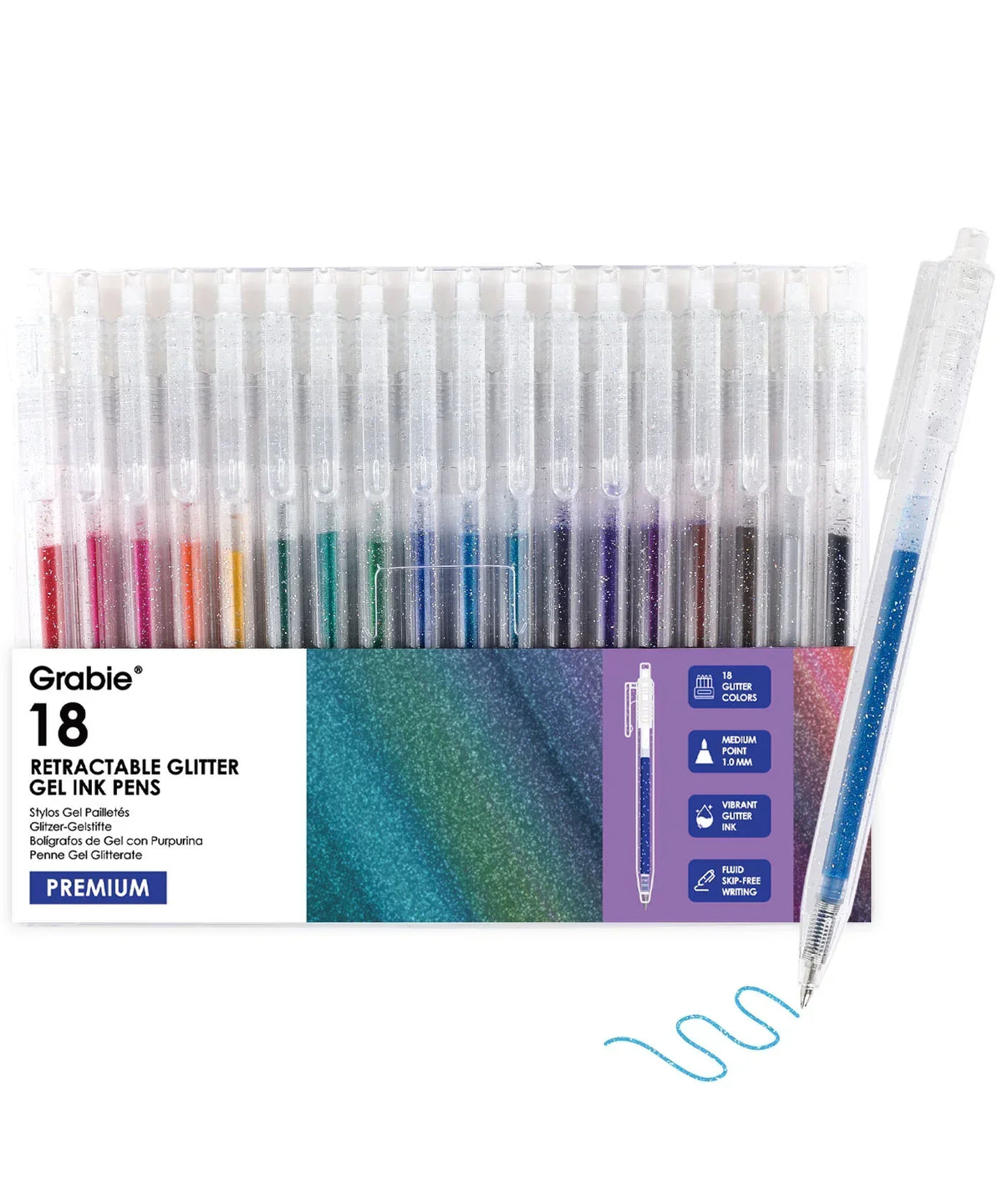 Retractable Glitter Gel Ink Pen Set Of 18 in assorted colors for vibrant scrapbook and art supplies projects