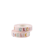Two rolls of Grabie Waterproof Painter's Tape Set Of 2 with colorful printed letters on white tape.