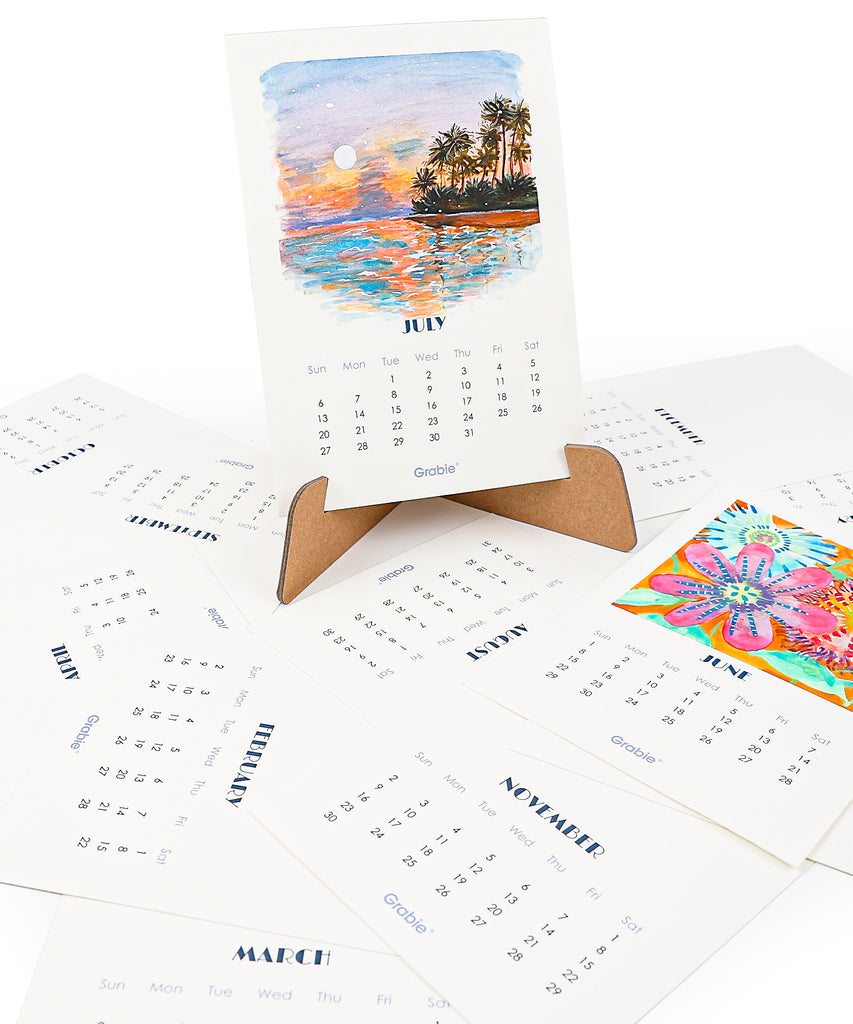 12Month Watercolor Calendar Set For 2025 Grabie®