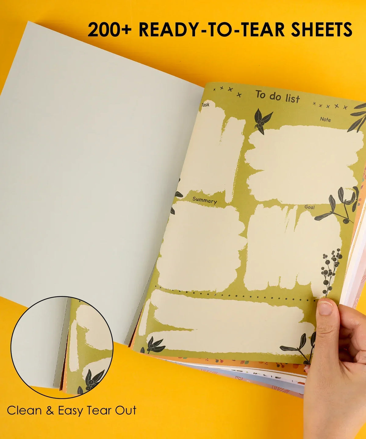 200+ Pages Autumn Palette Collage Activity Book For Faire open to a to-do list with clean tear-out sheets