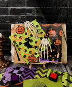 16 Sheets Grabie Exclusive Halloween Party Paper Set with spooky pumpkins, witches, skeleton hands, and haunted house designs