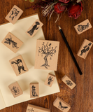 The Woodland Tea Party Vintage Engraving Wooden Stamps Set (16 Pieces)