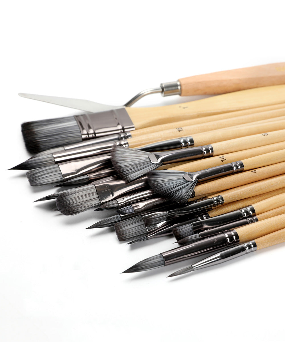 24 Pcs Professional Paint Brush Set, Acrylic Paint Brushes With Natural  Wood Handles, Acrylic Paint Brush Set, Acrylic Brush Set - Grabie®
