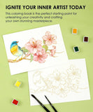 Floral-Themed Watercolor Coloring Club Box with bird and flower artwork, watercolor paints, and brushes on green background