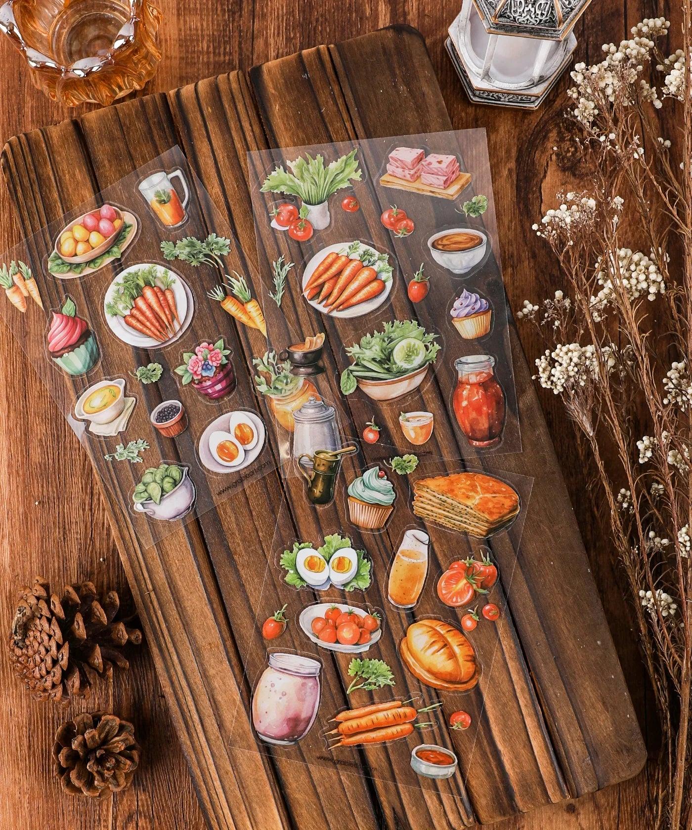 6 Sheets Grabie Exclusive Farmer's Market Sticker Set featuring watercolor food and market produce illustrations