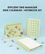 2-IN-1 POPIN Notebook in light green with customizable pins and spiral binding for desk calendar and notes.