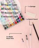 Watercolor Set Of 100 With 9 Pcs Synthetic Quill Paint Brushes