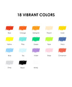 Color swatches chart showcasing 18 vibrant colors included in the 18 Colors Premium Oil Pastel Set for art projects.