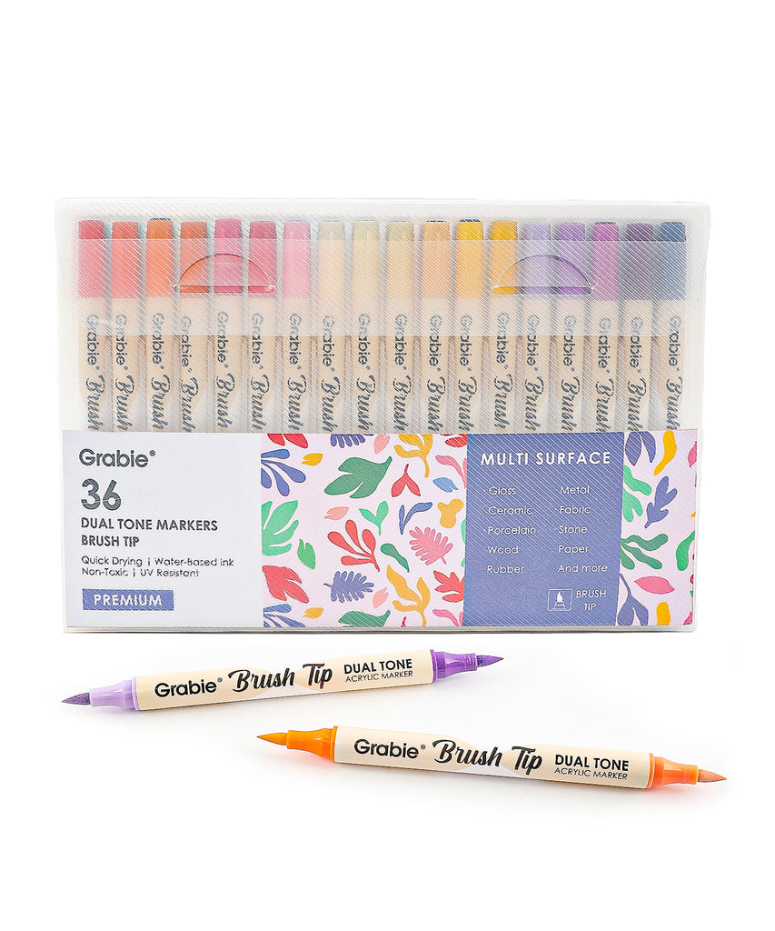 Dual Tone Brush Tip Acrylic Paint Marker Set of 36 - Grabie®