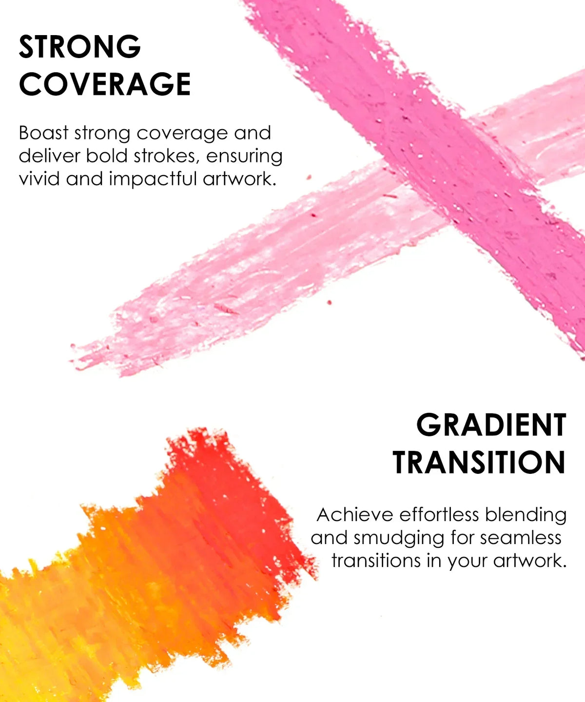 Pink and orange pastel strokes showing strong coverage and gradient transition for 18 Colors Premium Oil Pastel Set