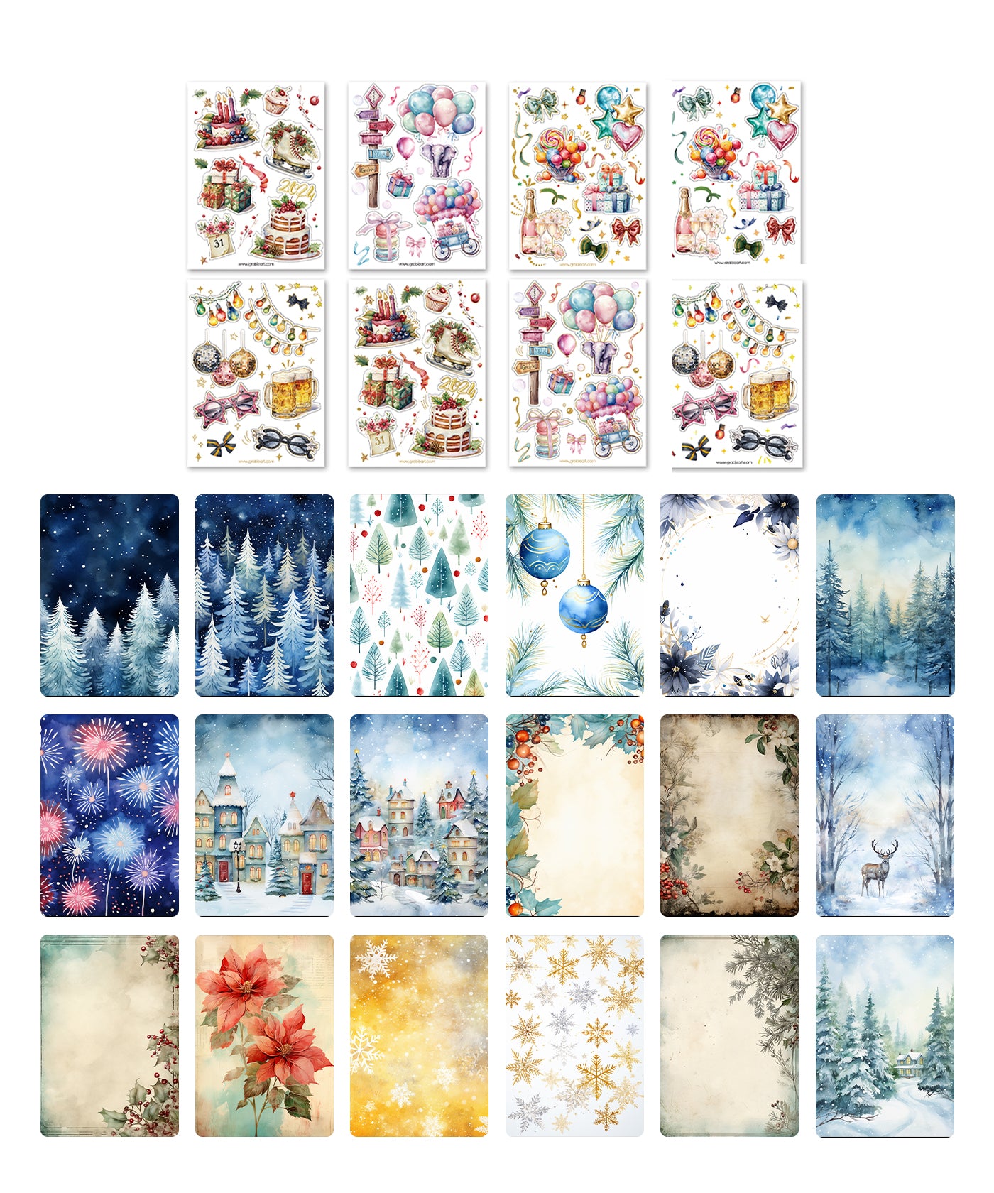 44 Sheets Grabie Exclusive New Year Sticker & Paper Set