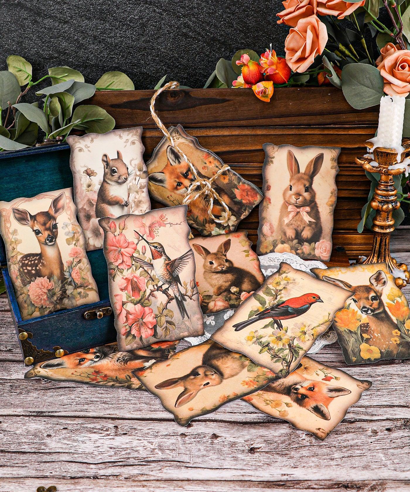 20 Sheets Grabie Exclusive Silent Woodland Paper Set with vintage animal and flower illustrations for scrapbook art supplies