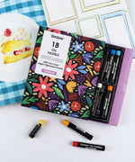 Let Your Feelings Flow Grabie Art Club Box with colorful oil pastels and creative scrapbook layout details