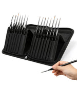 15 Pcs Miniature Detail Brush Set with fine tips held in black zippered case for precise watercolor and art supplies use