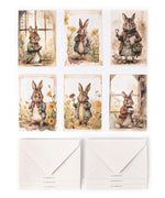 Grabie Exclusive 6 Pack Postcards With 6 Matching Envelopes featuring watercolor rabbit illustrations in vintage style