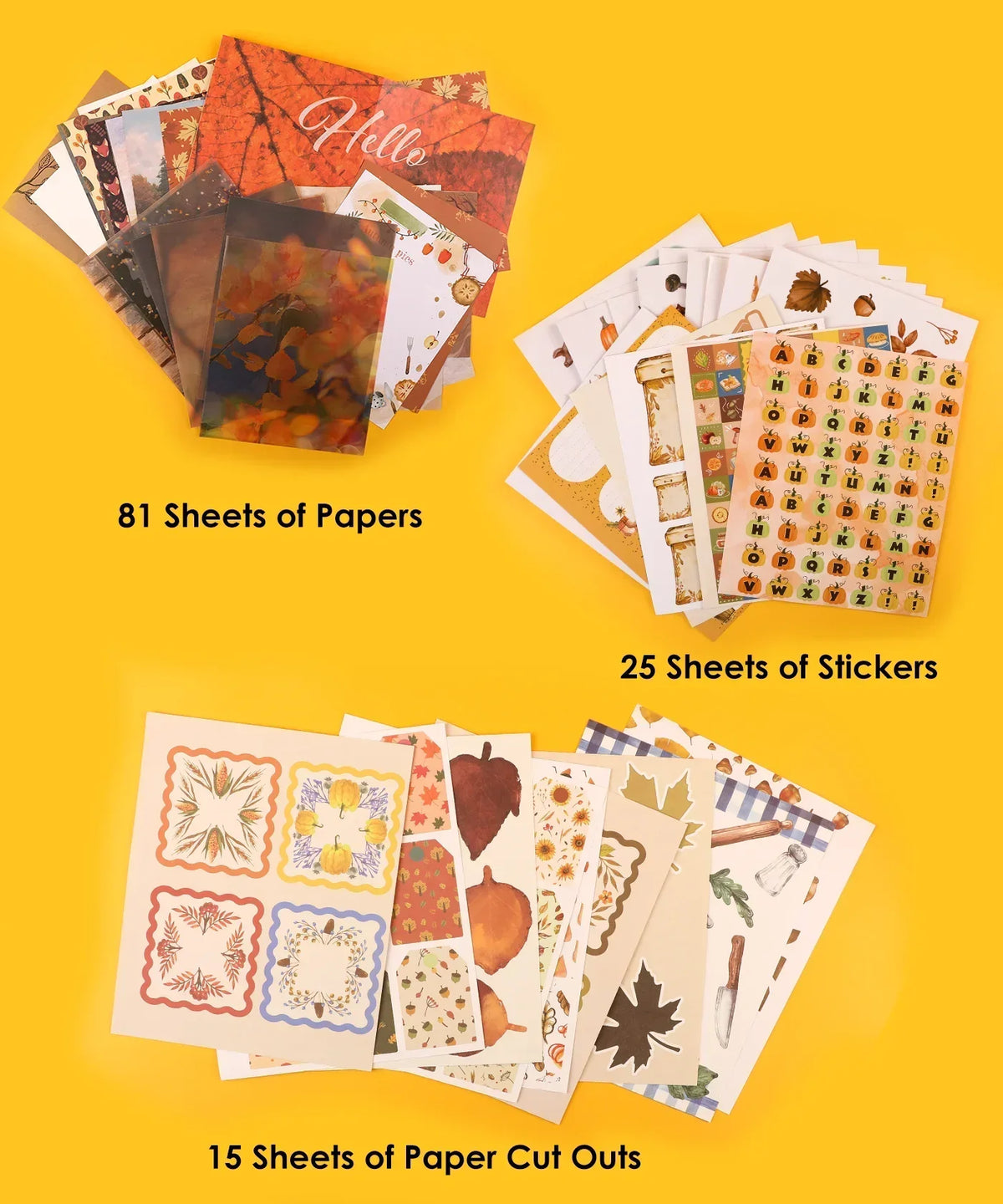 200+ Pages Autumn Palette Collage Activity Book For Faire with 81 papers, 25 sticker sheets, and 15 paper cutouts