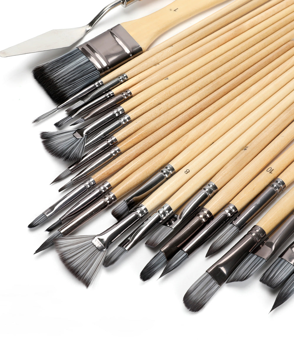 24 Pcs Professional Paint Brush Set, Acrylic Paint Brushes With Natural  Wood Handles, Acrylic Paint Brush Set, Acrylic Brush Set - Grabie®