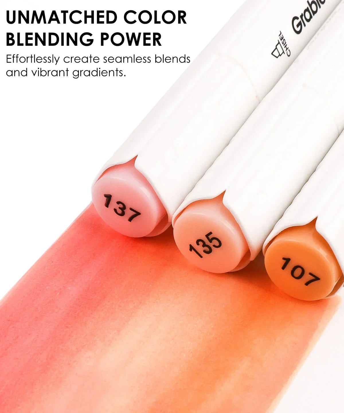 Three Dual-Tip Skin Tone Alcohol-Based Marker Set of 36 markers showing smooth blended pink and orange tones on white paper.