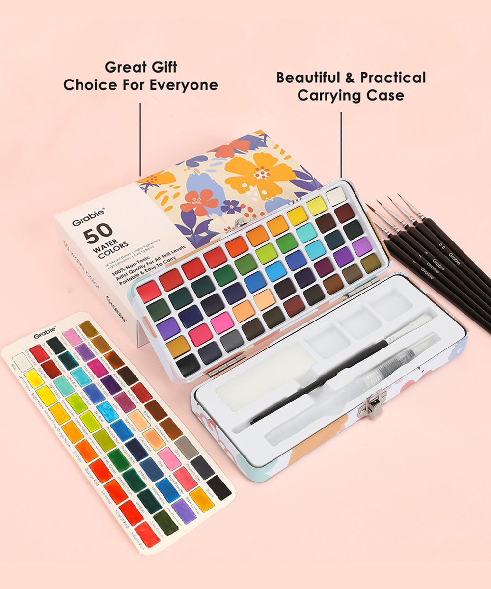 Watercolor Set Of 50 With Brush, Good Watercolor Sets, Pocket Watercolor Set, Pro Watercolor Set, Set Of Watercolor Paints, Grabie Watercolors, Grabie Watercolor