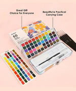 Watercolor Coloring Bookmarks With Watercolor Set featuring vibrant paints, brushes, and a floral carrying case for art supplies.