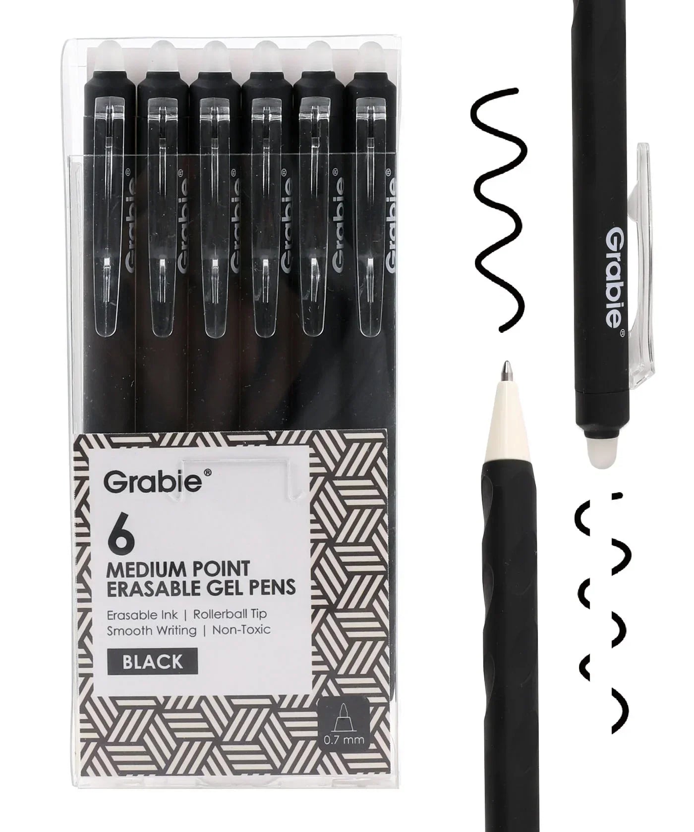 Medium Point Erasable Gel Pen Set with black ink, smooth writing, erasable rollerball pens ideal for scrapbook and art supplies.