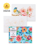 15 Sheets 140LB Floral-Themed Watercolor Coloring Book with bird and flower designs and free coloring guide download