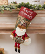2 Pcs Large Size Christmas Stockings For Gift with Santa design hanging on mantle with greenery decoration