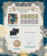 Grabie Scrapbook Club Box featuring collage book, foil-stamped vellum, paper cutter pen, coasters, and letter papers.
