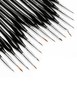 15 Pcs Miniature Detail Brush Set with black handles and fine tips for precise art supplies like watercolor and scrapbook projects