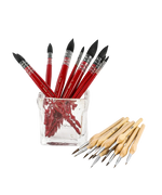 Watercolor Paint Brush Favorites Bundle featuring red-handled and natural wood brushes for watercolor art supplies and scrapbook.