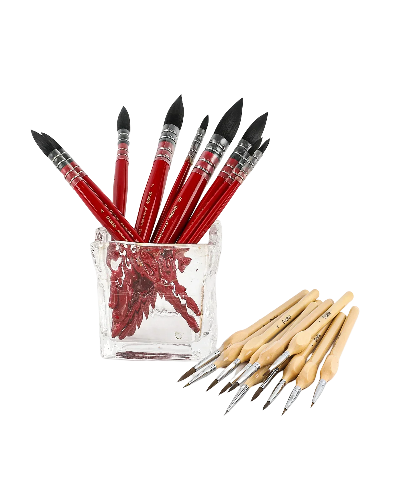 Watercolor Paint Brush Favorites Bundle featuring red-handled and natural wood brushes for watercolor art supplies and scrapbook.