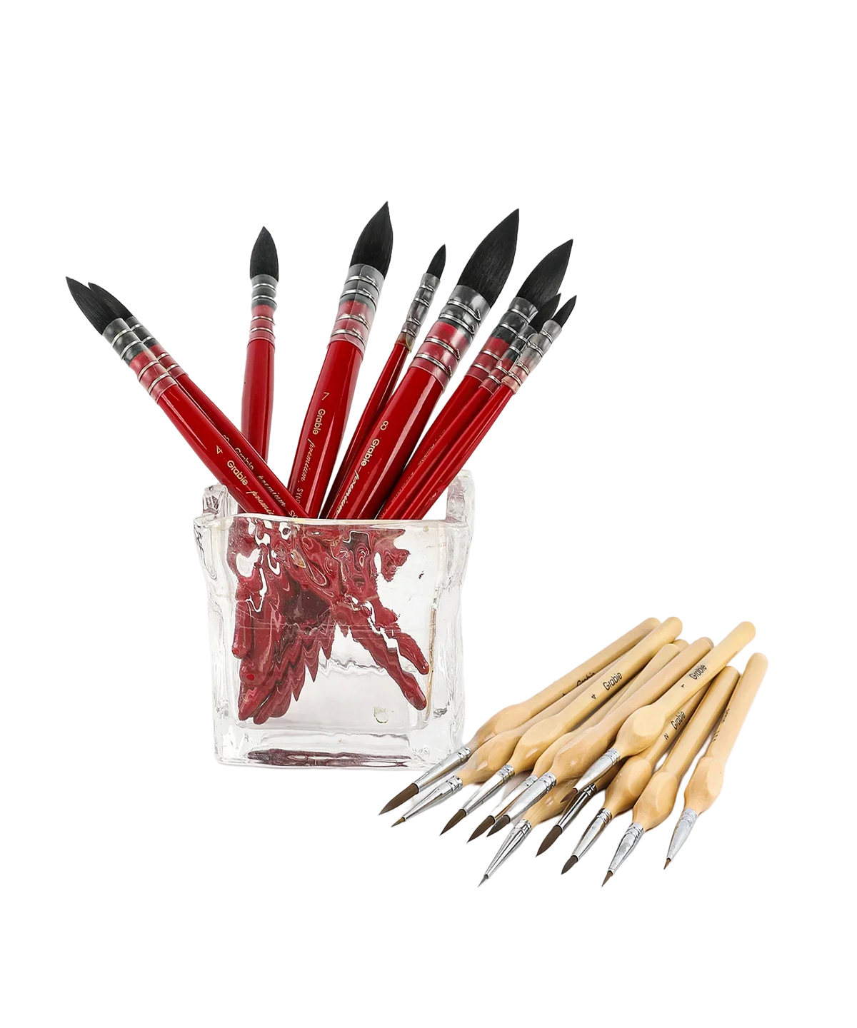 Watercolor Paint Brush Favorites Bundle featuring red-handled and natural wood brushes for watercolor art supplies and scrapbook.