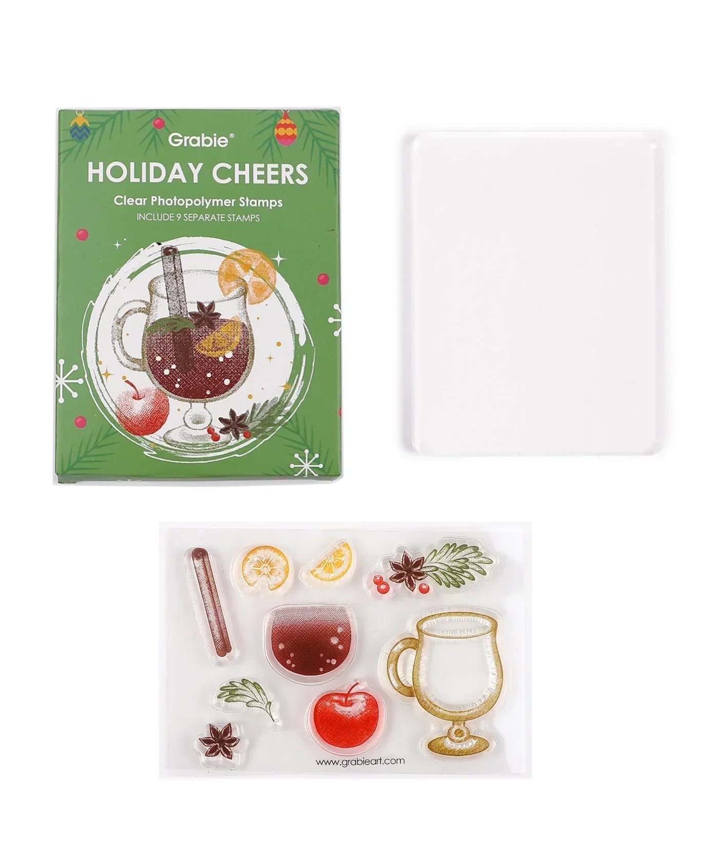 Holiday Cheers Clear Photopolymer Stamps with festive drink and spice designs for watercolor and scrapbook art supplies