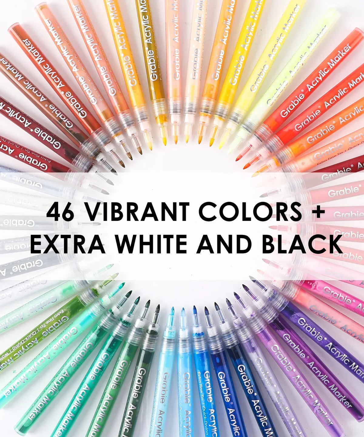 Extra Fine Tip Acrylic Paint Marker Set of 48 arranged in a colorful circle showcasing vibrant art supplies markers pens