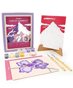 Paint-by-Number Nature Series Kit - 2 Designs with mountain and flower scenes, paint pots, brushes, and canvas stands