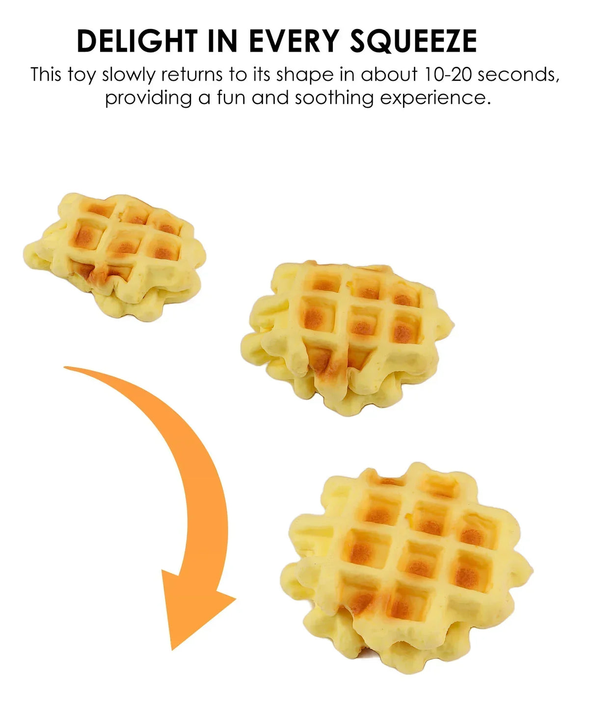 Feel-Good Stress Relief Foam Squishy - Waffle Sandwich showing slow return to shape after being squeezed