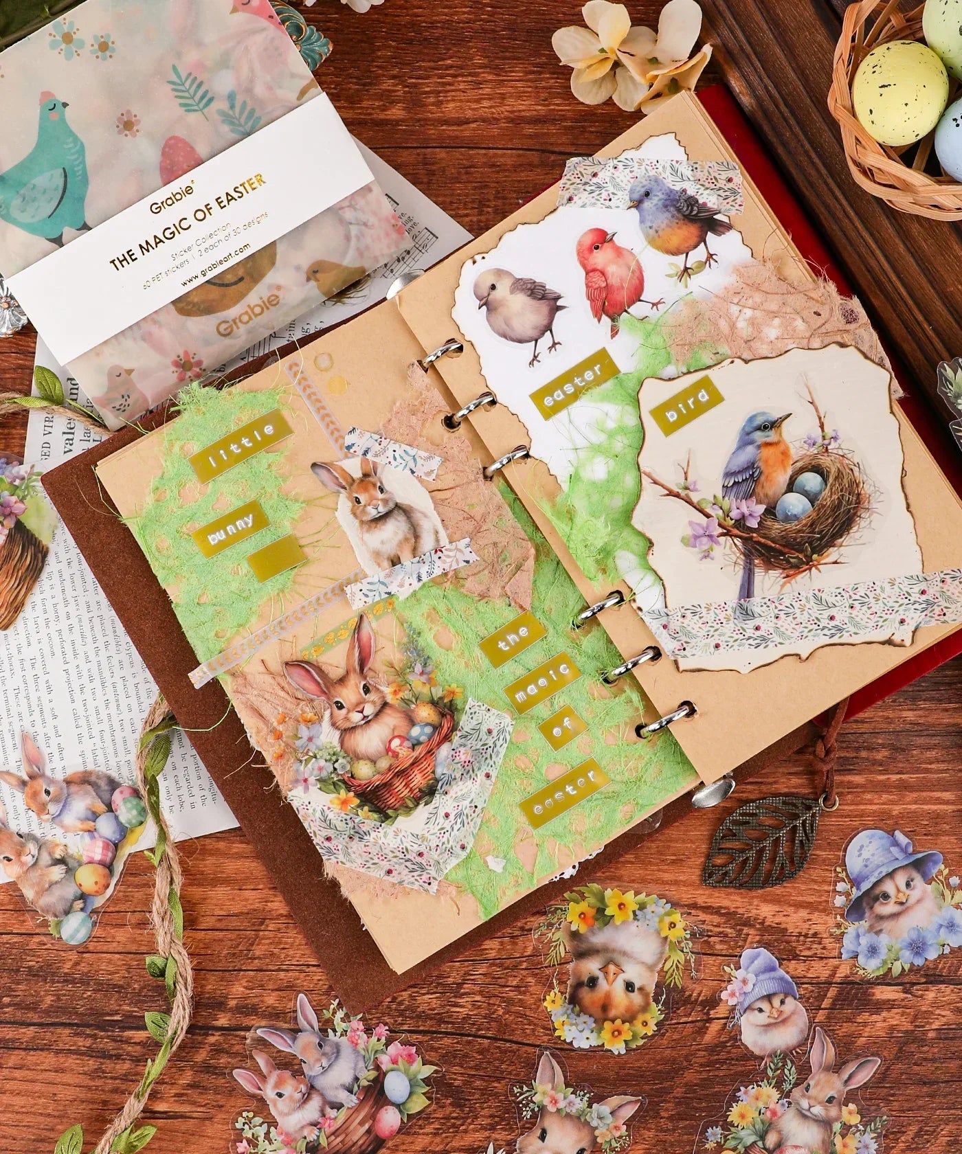 60 Pcs Grabie Exclusive The Magic Of Easter Sticker Set with Easter-themed scrapbook decorations and watercolor art supplies