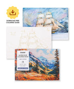 15 Sheets 140LB Landscape-Themed Watercolor Coloring Book with mountain scene and sailboat art supplies for watercolor painting