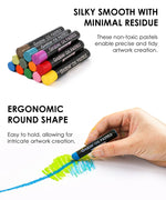 Premium Oil Pastel Set Of 6 showing vibrant colors and ergonomic round shape for precise, smooth art creation with minimal residue.