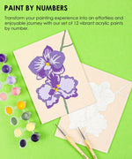 Paint-by-Number Nature Series Kit - 2 Designs with vibrant acrylic paints, brushes, and floral canvas on green background