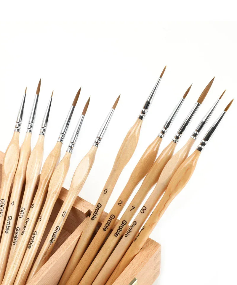 11 Pcs Miniature Detail Paint Brush Set With Natural Wood Handle for fine art supplies like watercolor and scrapbooking projects