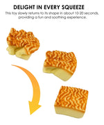 Feel-Good Stress Relief Foam Squishy - Tiger Skin Cake showing slow return to shape after being squeezed for stress relief.