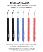 Medium Point Erasable Gel Pen Set with black, blue, and red pens ideal for color-coding notes and planners